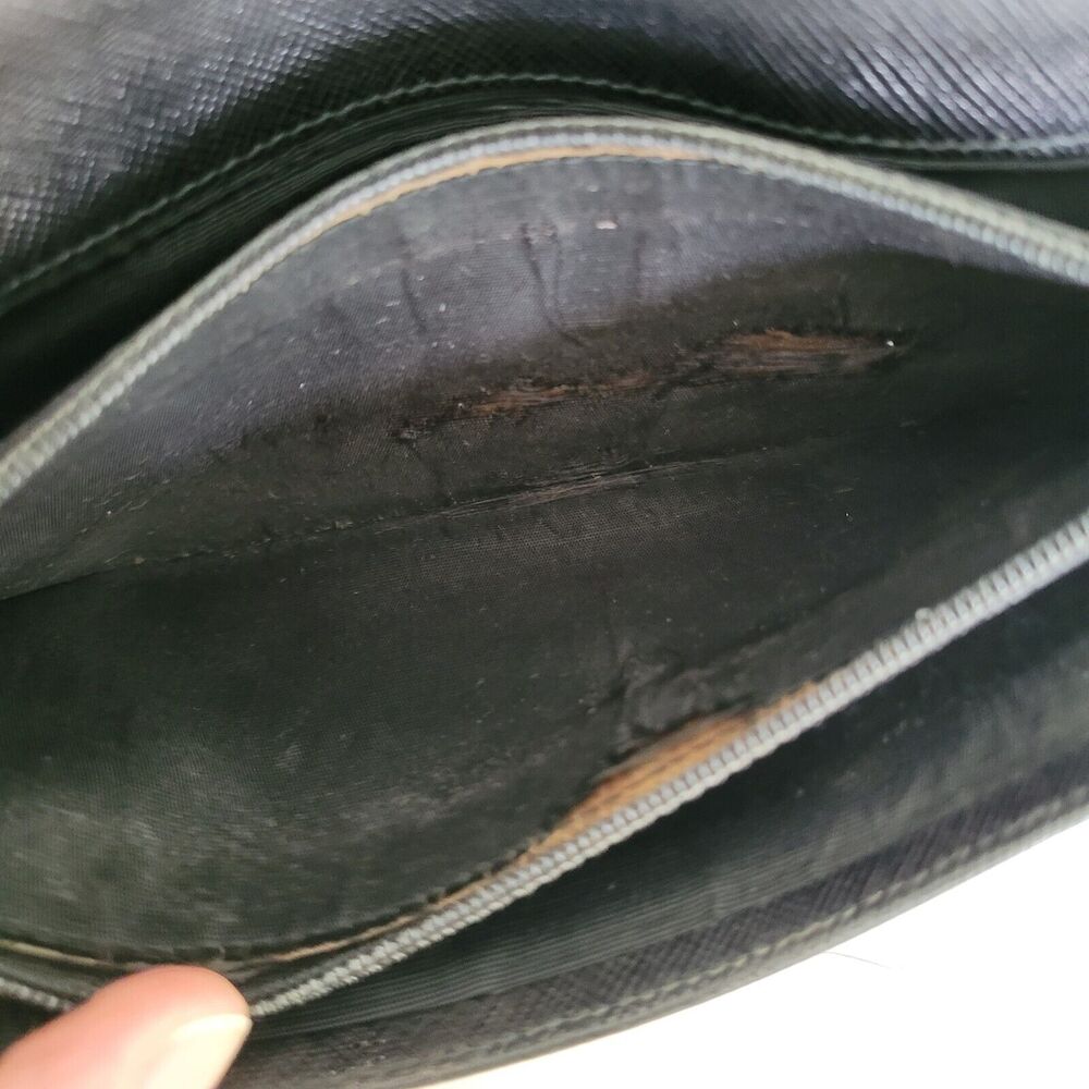 PRADA Vintage Tessuto Nero Black Nylon Leather Logo Plate Wallet Large Envelope - Picture 9 of 12